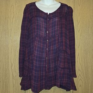 Plaid Free People Button-Up Women's Top M